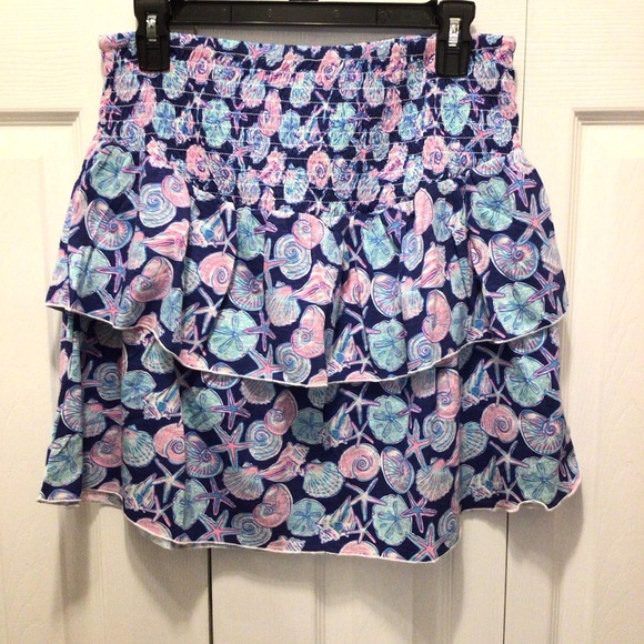 Simply Southern Shell-Bee Tiered Smocked Seashell Print Skirt - Picture 1 of 6